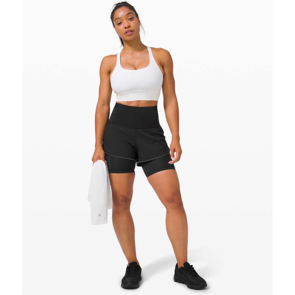 Lululemon Zoned In 2-in-1 Shorts Black High Rise Perforated Running Size 6 256